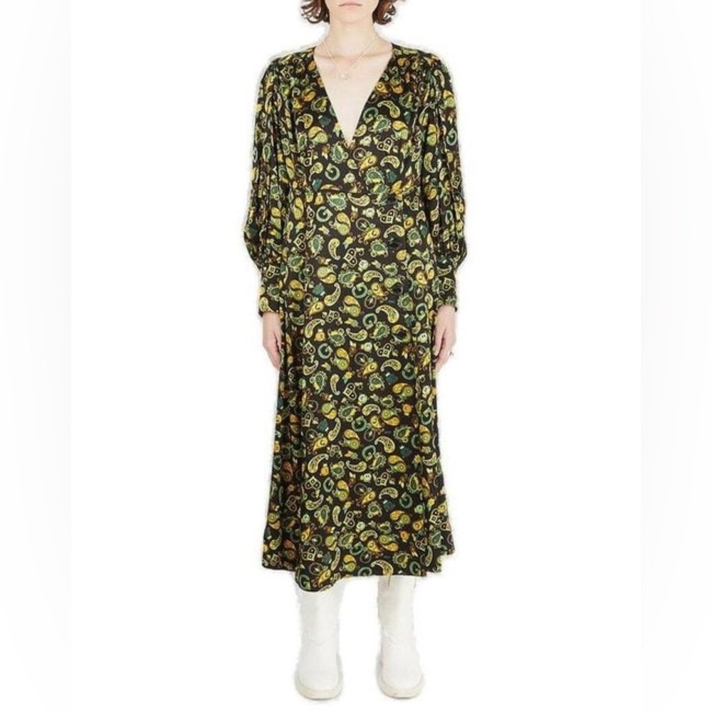 Ganni Paisley Printed Midi Wrap Dress